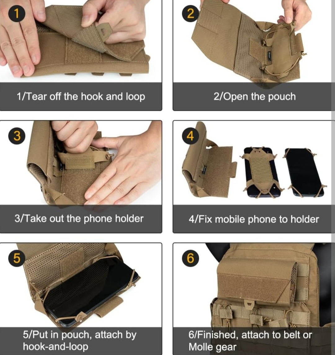 Tactical molle phone pouch with phone lanyard